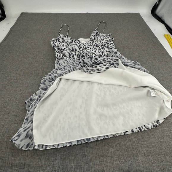 Sundown Mini Dress Lightweight Leopard Print Ruffled Slit V-Neck Spaghetti Strap - Picture 8 of 15